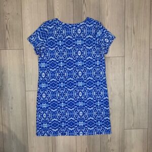Jude Connally Blue White Ikat Print Shift Dress Short Sleeve Womens Large L